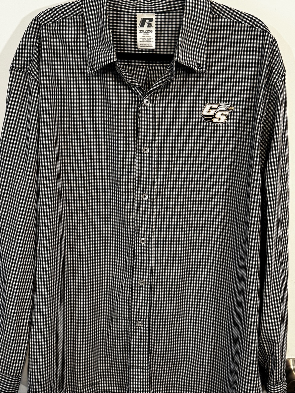 Russell Athletic Navy & White Check Button-Up Shirt with Georgia Southern Logo